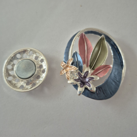 Magneet broche (multicolor |ovaal bloemen, blaadjes)