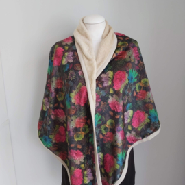 Imitatie bont omslagdoek (multi color | band | bloemen)