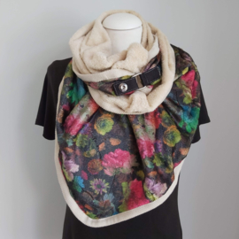 Imitatie bont asymmetrische sjaal (multi color | bloemen)