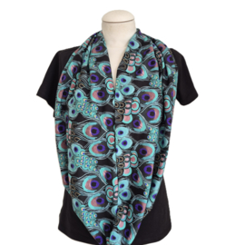 Tricot colsjaal CS256 (zwart, turqioise | peacock leaves)
