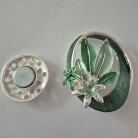 Magneet broche (groen | ovaal bloemen, blaadjes)