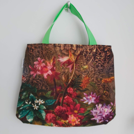 Canvas tas  met rits (bruin | bloemen)