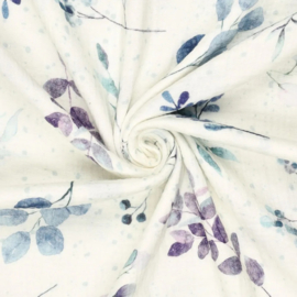 Katoenen mousseline colsjaal (blauw | Eucalyptus bladeren)