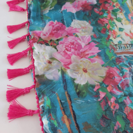 Satijnen 3-hoek sjaal met kwastjes (multi color | Venetië, gondels)