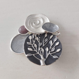 Magneet broche (grijs | levensboom, abstract design)