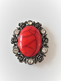 Rode magneet broche (rood | ovaal)