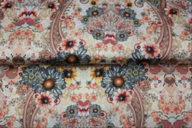 Satijnen 3-hoek sjaal met kwastjes ( beige | paisley, bloemen)