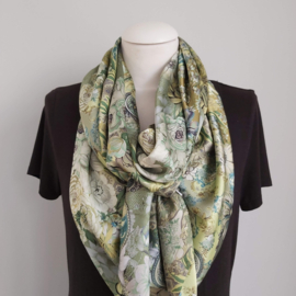Satijnen 3-hoek sjaal (groen | paisley, bloemen)