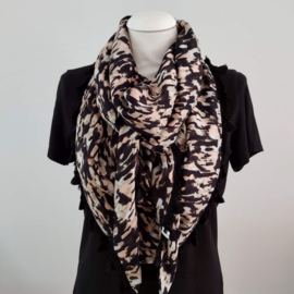 Viscose driehoek sjaal met franje band (zwart | camouflage)