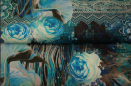 Tricot colsjaal  (blauw | bloemen, mandala's, abstract)
