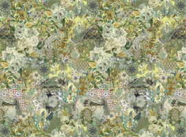 Satijnen 3-hoek sjaal met band (groen | paisley, bloemen)