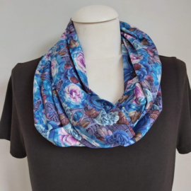 Tricot colsjaal  (blauw | bloemen)