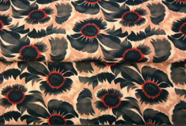 Viscose-Linnen cirkelsjaal (multicolor | Natural flowers)