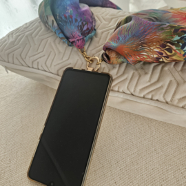 Satijnen telefoonsjaal (multi color | pauwen ogen, bloemen)