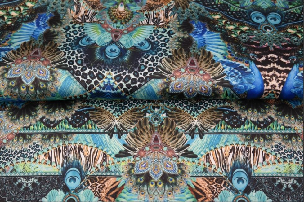 Satijnen 3-hoek sjaal met band (groen. blauw, bruin | peacock, panter, tijger)