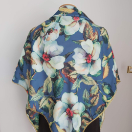 Polyester 3-hoek sjaal met band (petrol | bloemen)