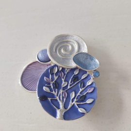 Magneet broche (blauw | levensboom, abstract design)