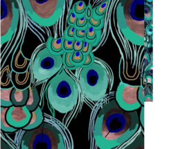 Tricot colsjaal CS256 (zwart, turqioise | peacock leaves)