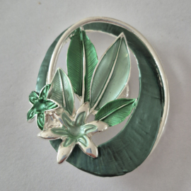 Magneet broche (groen | ovaal bloemen, blaadjes)