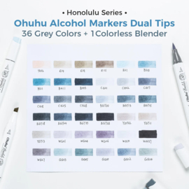 Ohuhu Honolulu 36 Grey Tone kleuren Alcohol Art Markers Brush & Chisel – zwart etui