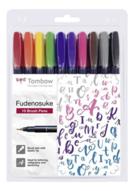 Brush pen Fudenosuke hard set 10 kleuren