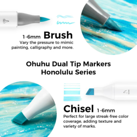 Ohuhu Honolulu 48 kleuren Pastel Alcohol Art Markers Brush & Chisel Sweetness + etui