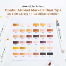 Ohuhu Honolulu 36 Skin Tone kleuren Alcohol Art Markers Brush & Chisel – zwart etui