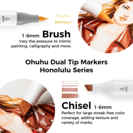 Ohuhu Honolulu 36 Skin Tone kleuren Alcohol Art Markers Brush & Chisel – zwart etui
