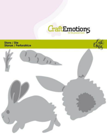 CraftEmotions Die - Bunny 1 -konijn met wortel Card 11x9cm Carla Creaties