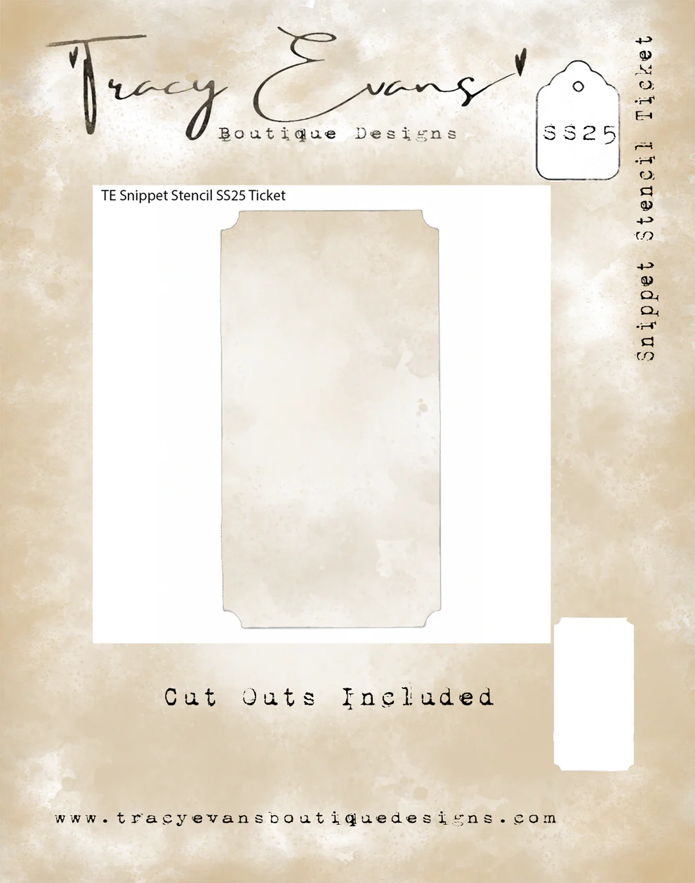 SS025 - Snippet Stencil "Ticket" 4 x 4 inches *Cut Out Included*