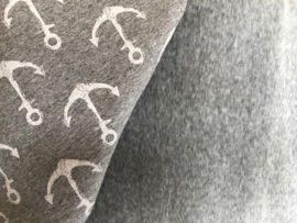 Sjaal grijs met groot anker - velours grijs