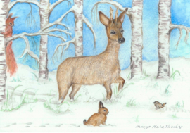 Poster Dieren in een winterbos - Eentje van Margot