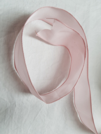 Satijnlint met draadrand zacht roze 27 mm, 270 cm
