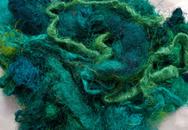 Gerecyclede sari zijdevezels, (zee)groen