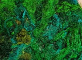 Gerecyclede sari zijdevezels, groen, vanaf