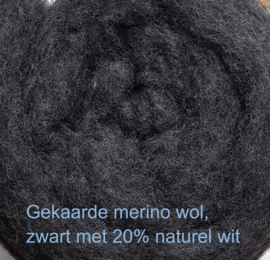 Gekaarde merino Nw-Zeeland DONKERGRIJS GEMEL. (on)geverfd (1080)