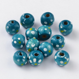 Houten kralen 10 mm, turquoise, groot gat, vanaf