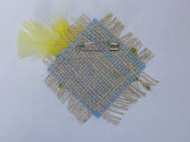 Naambadge, jute en veer, sinterklaas