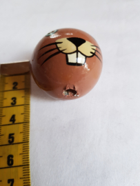 Grote houten kraal rond, hoofd haas/konijn, 3.5 cm