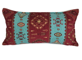 Turquoise en rood kussenhoes - Navajo 30x60cm