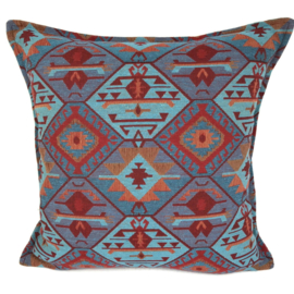 2x kussenhoes - Tribal, turquoise rood oranje lavendelblauw ± 45x45cm