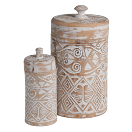 Houten pot Borneo met deksel maat medium, naturel/wit