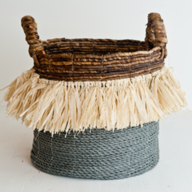 Mand waterhyacint grijs met raffia