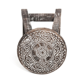 Houten krukje mandala natural wood / white wash