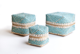 Moederdag: set offermand kraaltjes/schelpjes turquoise