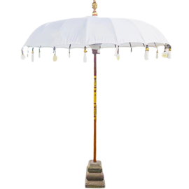 Ibiza Parasol 2 meter wit met kwastjes en parelmoer (steel in 2 delen)