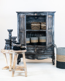 Spijl-deurtjes kast Medium black-wash / natural wood