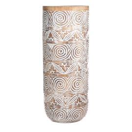Houten vaas handgesneden wit / natural wood