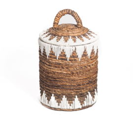 Mand Sekitar naturel/wit van waterhyacint gewoven met touw