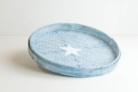 Dienblad rond bamboe turqouise/blauw met witte ster